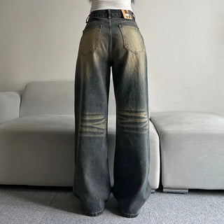 Shark Washed Wide Denim Pants Daily Unique Hip
