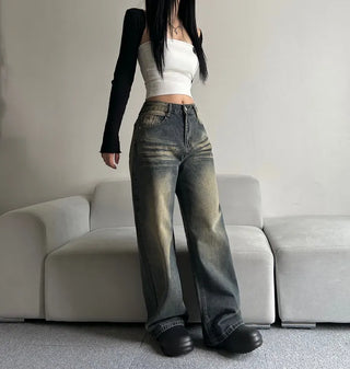 Shark Washed Wide Denim Pants Daily Unique Hip