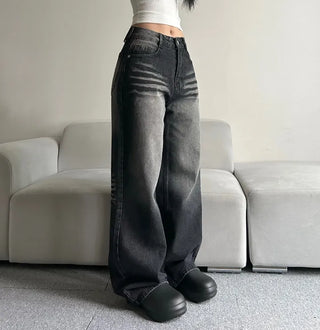 Shark Washed Wide Denim Pants Daily Unique Hip