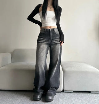 Shark Washed Wide Denim Pants Daily Unique Hip