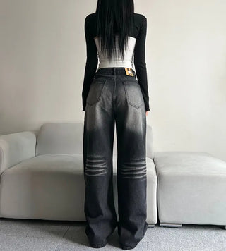 Shark Washed Wide Denim Pants Daily Unique Hip
