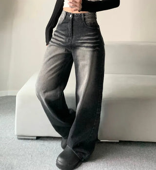 Shark Washed Wide Denim Pants Daily Unique Hip