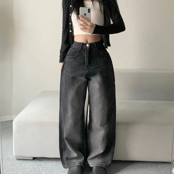 Side Pintuck Washed Denim Pants Wide Blue Daily