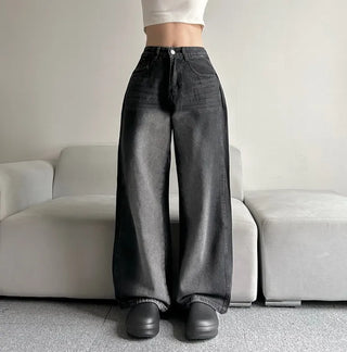 Side Pintuck Washed Denim Pants Wide Blue Daily