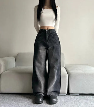 Side Pintuck Washed Denim Pants Wide Blue Daily