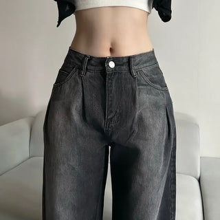 Two Pintuck Washed Wide Denim Pants Daily Basic