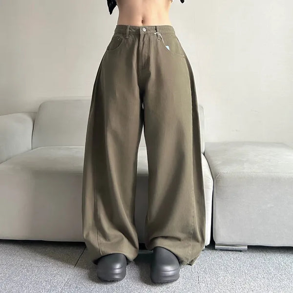 Cotton Side Pintuck Button Balloon Pants Wide Fit