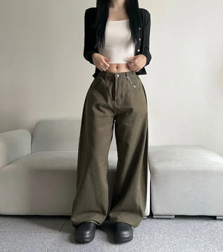 Cotton Side Pintuck Button Balloon Pants Wide Fit