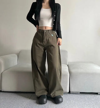 Cotton Side Pintuck Button Balloon Pants Wide Fit