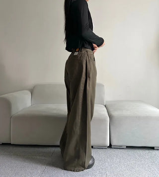 Cotton Side Pintuck Button Balloon Pants Wide Fit