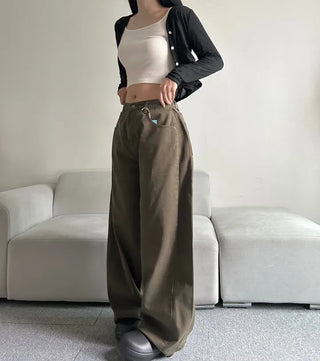 Cotton Side Pintuck Button Balloon Pants Wide Fit