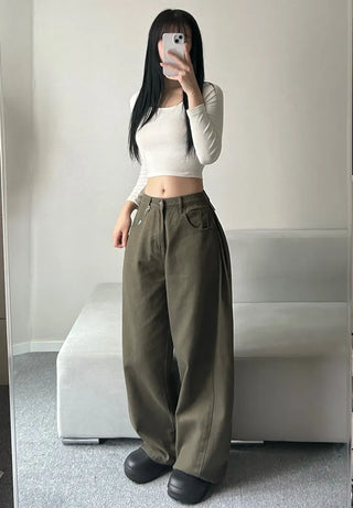 Cotton Side Pintuck Button Balloon Pants Wide Fit