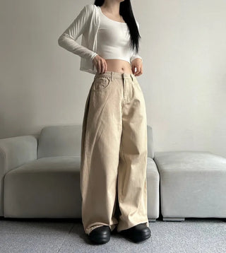 Cotton Side Pintuck Button Balloon Pants Wide Fit