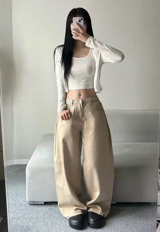 Cotton Side Pintuck Button Balloon Pants Wide Fit