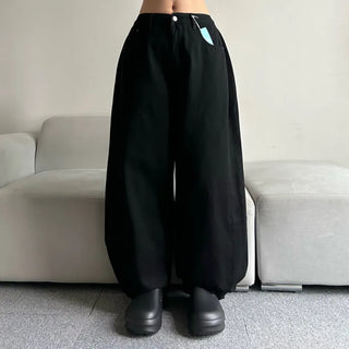 Cotton Side Pintuck Button Balloon Pants Wide Fit