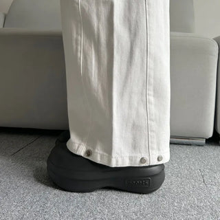 Cotton Side Pintuck Button Balloon Pants Wide Fit