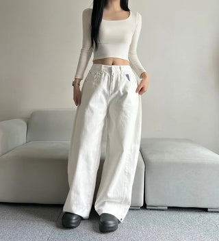 Cotton Side Pintuck Button Balloon Pants Wide Fit