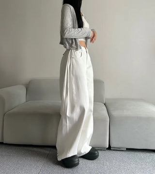 Cotton Side Pintuck Button Balloon Pants Wide Fit
