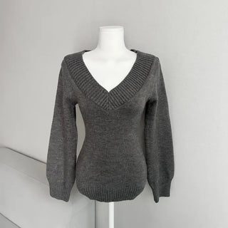 V-Neck Off-Shoulder Slim Fit Knit Zooms Waist Daily