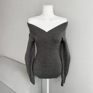 V-Neck Off-Shoulder Slim Fit Knit Zooms Waist Daily