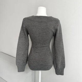 V-Neck Off-Shoulder Slim Fit Knit Zooms Waist Daily