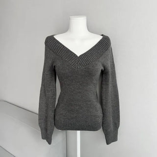 V-Neck Off-Shoulder Slim Fit Knit Zooms Waist Daily