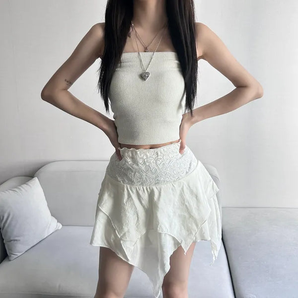 Elf Low Asymmetrical Tiered Skirt Mini Low-Rise