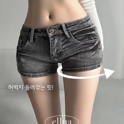 Back Pocket Black Denim Shorts Hot Pants Y2K