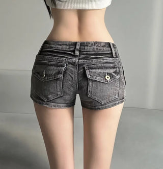 Back Pocket Black Denim Shorts Hot Pants Y2K
