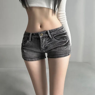Back Pocket Black Denim Shorts Hot Pants Y2K