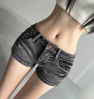 Back Pocket Black Denim Shorts Hot Pants Y2K