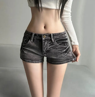 Back Pocket Black Denim Shorts Hot Pants Y2K