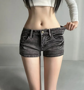 Back Pocket Black Denim Shorts Hot Pants Y2K