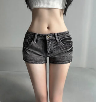 Back Pocket Black Denim Shorts Hot Pants Y2K