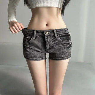 Back Pocket Black Denim Shorts Hot Pants Y2K