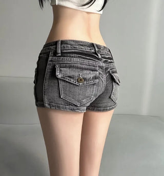 Back Pocket Black Denim Shorts Hot Pants Y2K