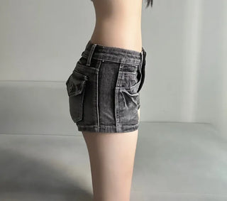 Back Pocket Black Denim Shorts Hot Pants Y2K