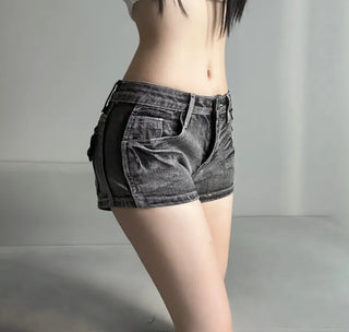 Back Pocket Black Denim Shorts Hot Pants Y2K