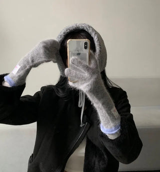 Ribbon Sherpa Fleece Earmuffs Earflaps Daily Basic Hat
