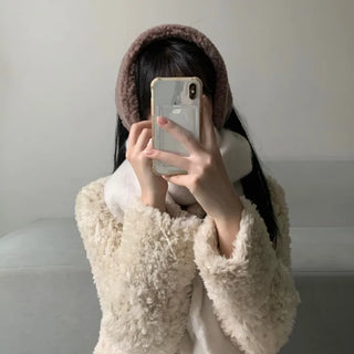 Ribbon Sherpa Fleece Earmuffs Earflaps Daily Basic Hat