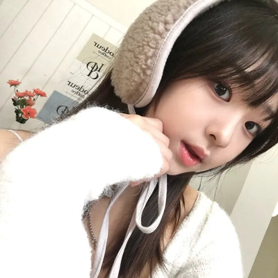 Ribbon Sherpa Fleece Earmuffs Earflaps Daily Basic Hat