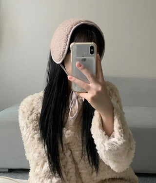 Ribbon Sherpa Fleece Earmuffs Earflaps Daily Basic Hat