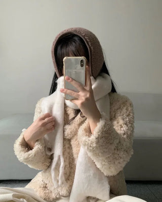 Ribbon Sherpa Fleece Earmuffs Earflaps Daily Basic Hat