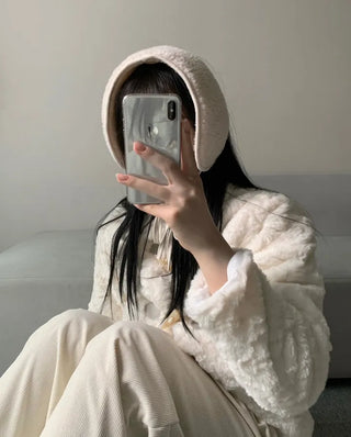 Ribbon Sherpa Fleece Earmuffs Earflaps Daily Basic Hat