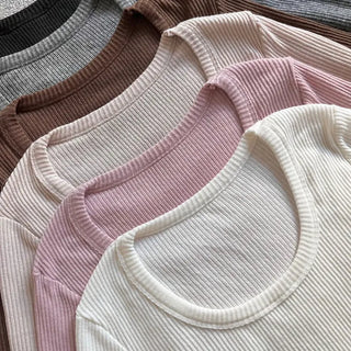 Deep U-Neck Wool Ribbed Long Sleeve Tee Knit