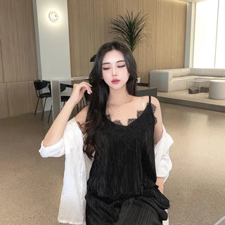 Goddess Lace Pleated Sleeveless Top