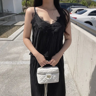 Goddess Lace Pleated Sleeveless Top