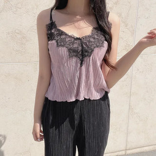 Goddess Lace Pleated Sleeveless Top