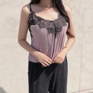 Goddess Lace Pleated Sleeveless Top