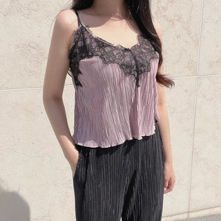 Goddess Lace Pleated Sleeveless Top